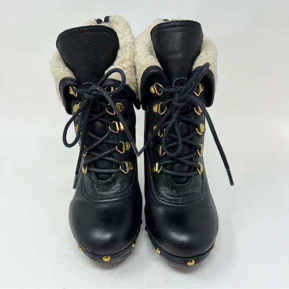 BCBG Generation Melo Boots Size 7 Sherpa Faux Fur Lined Heeled Ankle Boots - Picture 4 of 8